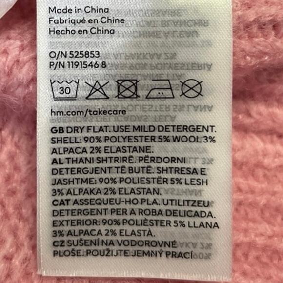 H&M Pink Wool Blend Crew Neck Long Sleeve Knit Cropped Pullover Sweater Size S - Picture 4 of 4